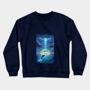 Dolphin and UFO Crewneck Sweatshirt